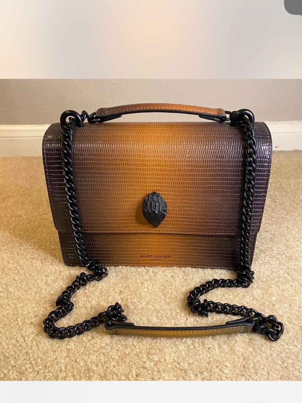 Kurt Geiger brown ombré lizard-embossed chain shoulder bag